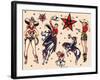 Cowboys & Cowgirls, Authentic Rodeo Tatooo Flash by Norman Collins, aka, Sailor Jerry-Piddix-Framed Art Print