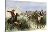 Cowboys Cutting Out Cattle to Drive a Herd from Texas to Kansas, c.1870-null-Stretched Canvas