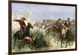 Cowboys Cutting Out Cattle to Drive a Herd from Texas to Kansas, c.1870-null-Framed Giclee Print