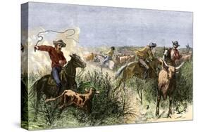Cowboys Cutting Out Cattle to Drive a Herd from Texas to Kansas, c.1870-null-Stretched Canvas