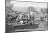 Cowboys Eating around a Campsite Photograph - South Dakota-Lantern Press-Mounted Art Print