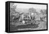 Cowboys Eating around a Campsite Photograph - South Dakota-Lantern Press-Framed Stretched Canvas
