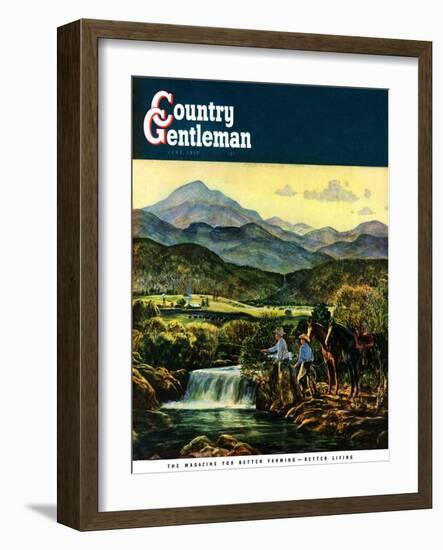 "Cowboys Fishing in Stream," Country Gentleman Cover, June 1, 1950-Peter Hurd-Framed Giclee Print