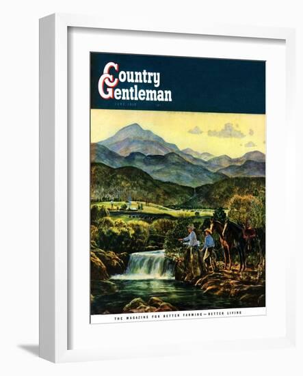 "Cowboys Fishing in Stream," Country Gentleman Cover, June 1, 1950-Peter Hurd-Framed Giclee Print