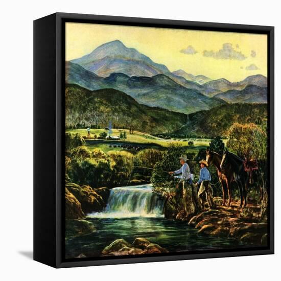 "Cowboys Fishing in Stream,"June 1, 1950-Peter Hurd-Framed Stretched Canvas