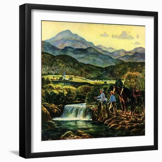 "Cowboys Fishing in Stream,"June 1, 1950-Peter Hurd-Framed Giclee Print