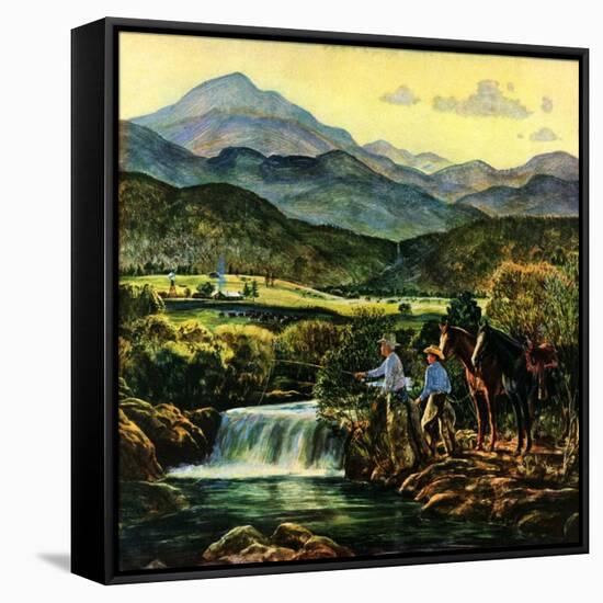 "Cowboys Fishing in Stream,"June 1, 1950-Peter Hurd-Framed Stretched Canvas