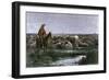 Cowboys Guarding the Herd at Night during a Texas to Kansas Cattle Drive 1800-null-Framed Giclee Print