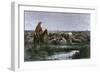 Cowboys Guarding the Herd at Night during a Texas to Kansas Cattle Drive 1800-null-Framed Giclee Print