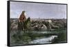 Cowboys Guarding the Herd at Night during a Texas to Kansas Cattle Drive 1800-null-Framed Stretched Canvas