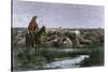 Cowboys Guarding the Herd at Night during a Texas to Kansas Cattle Drive 1800-null-Stretched Canvas