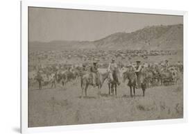 Cowboys Herding Cattle-R.M. Davis-Framed Art Print