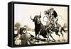 Cowboys in the Australian Outback Try to Rope a Bull-null-Framed Stretched Canvas