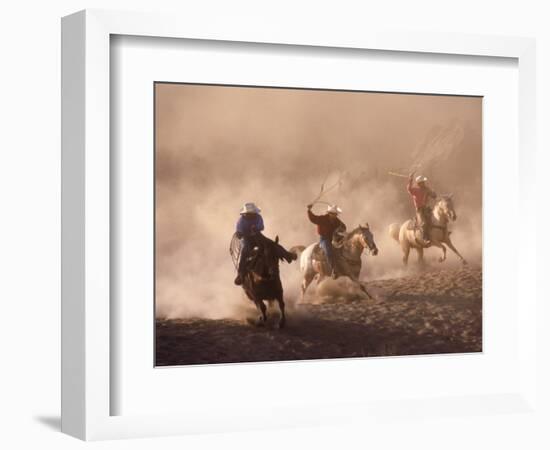 Cowboys on Horse, Rock Springs Ranch, Bend, OR-David Carriere-Framed Photographic Print