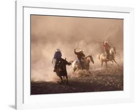 Cowboys on Horse, Rock Springs Ranch, Bend, OR-David Carriere-Framed Photographic Print