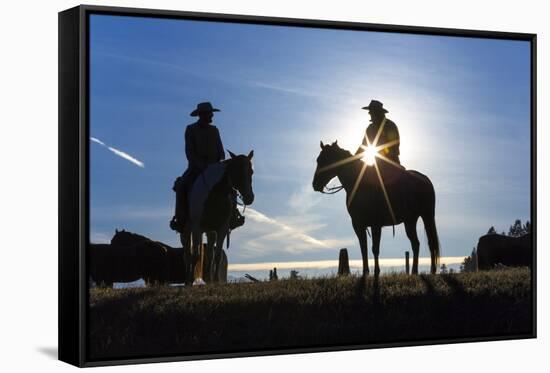 Cowboys on Horses, Sunrise, British Colombia, Canada-Peter Adams-Framed Stretched Canvas