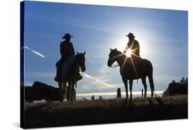 Cowboys on Horses, Sunrise, British Colombia, Canada-Peter Adams-Stretched Canvas