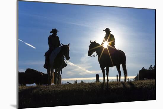 Cowboys on Horses, Sunrise, British Colombia, Canada-Peter Adams-Mounted Photographic Print