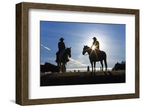 Cowboys on Horses, Sunrise, British Colombia, Canada-Peter Adams-Framed Photographic Print