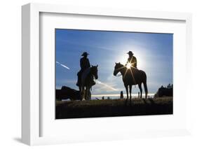 Cowboys on Horses, Sunrise, British Colombia, Canada-Peter Adams-Framed Photographic Print