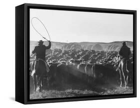 Cowboys on Long Cattle Drive from S. Dakota to Nebraska-Grey Villet-Framed Stretched Canvas