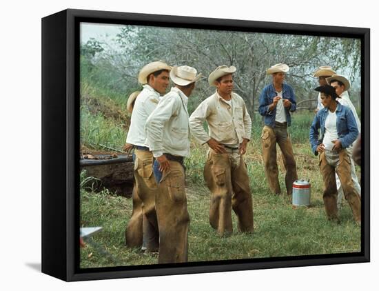 Cowboys on the King Ranch Stand Around During a Break from Rounding Up Cattle-Ralph Crane-Framed Stretched Canvas