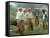 Cowboys on the King Ranch Stand Around During a Break from Rounding Up Cattle-Ralph Crane-Framed Stretched Canvas