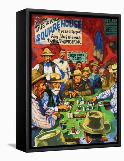 Cowboys Playing Faro in a Saloon-Harry Green-Framed Stretched Canvas