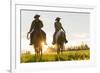 Cowboys Riding across Grassland with Moutains Behind, Early Morning, British Colombia, B.C., Canada-Peter Adams-Framed Photographic Print