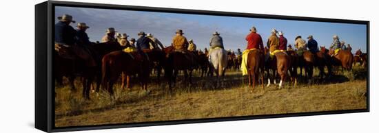 Cowboys Riding Horses in a Field-null-Framed Stretched Canvas