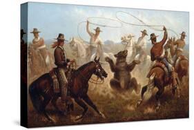 Cowboys Roping a Bear-James Walker-Stretched Canvas