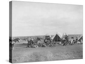 Cowboys Sitting around Chuckwagon Photograph - Belle Fourche, SD-Lantern Press-Stretched Canvas