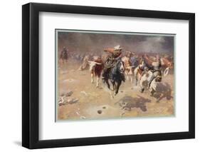 Cowboys Trying to Check a Cattle Stampede-W.r. Leigh-Framed Photographic Print