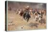 Cowboys Trying to Check a Cattle Stampede-W.r. Leigh-Stretched Canvas