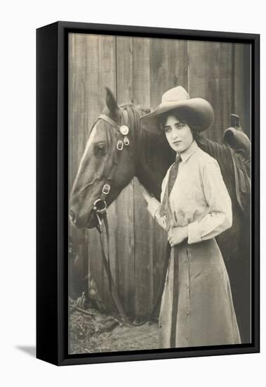 Cowgirl and Horse-null-Framed Stretched Canvas