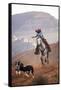 Cowgirl at Full Gallop with Cowdogs Leading Way-Terry Eggers-Framed Stretched Canvas