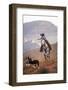 Cowgirl at Full Gallop with Cowdogs Leading Way-Terry Eggers-Framed Photographic Print