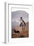 Cowgirl at Full Gallop with Cowdogs Leading Way-Terry Eggers-Framed Photographic Print