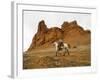 Cowgirl at Full Gallop with Red Rock Hills-Terry Eggers-Framed Photographic Print