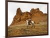 Cowgirl at Full Gallop with Red Rock Hills-Terry Eggers-Framed Photographic Print