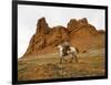 Cowgirl at Full Gallop with Red Rock Hills-Terry Eggers-Framed Photographic Print