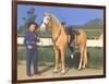 Cowgirl in Blue with Palomino-null-Framed Premium Giclee Print