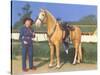 Cowgirl in Blue with Palomino-null-Stretched Canvas