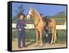 Cowgirl in Blue with Palomino-null-Framed Stretched Canvas