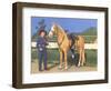 Cowgirl in Blue with Palomino-null-Framed Premium Giclee Print