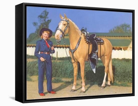 Cowgirl in Blue with Palomino-null-Framed Stretched Canvas