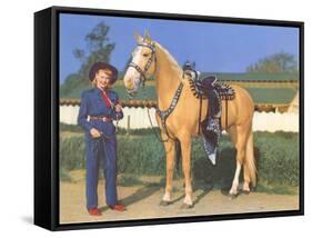 Cowgirl in Blue with Palomino-null-Framed Stretched Canvas