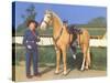 Cowgirl in Blue with Palomino-null-Stretched Canvas