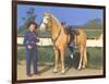 Cowgirl in Blue with Palomino-null-Framed Art Print