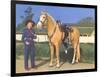 Cowgirl in Blue with Palomino-null-Framed Art Print